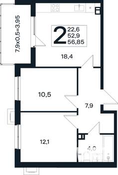 2-к квартира, вторичка, 57м2, 4/4 этаж