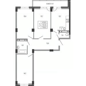 3-к квартира, вторичка, 82м2, 15/15 этаж