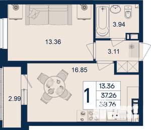 1-к квартира, вторичка, 39м2, 8/18 этаж