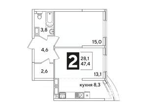 2-к квартира, вторичка, 47м2, 12/16 этаж