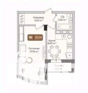 1-к квартира, вторичка, 36м2, 5/9 этаж