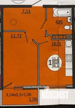 1-к квартира, вторичка, 36м2, 23/24 этаж