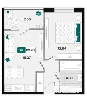 1-к квартира, вторичка, 39м2, 13/18 этаж