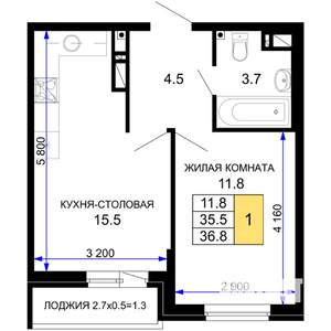 1-к квартира, вторичка, 37м2, 6/16 этаж