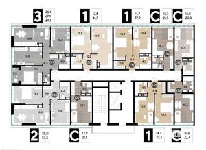 3-к квартира, строящийся дом, 70м2, 16/16 этаж
