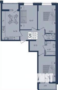 3-к квартира, вторичка, 76м2, 17/18 этаж