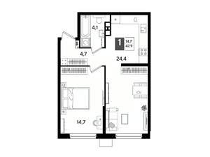 1-к квартира, строящийся дом, 48м2, 6/16 этаж