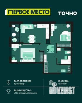 2-к квартира, вторичка, 60м2, 8/18 этаж