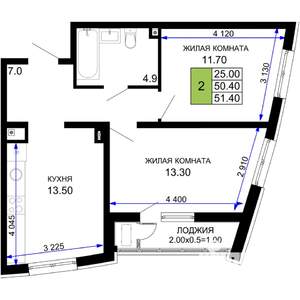 2-к квартира, вторичка, 51м2, 2/18 этаж