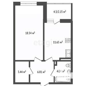 1-к квартира, вторичка, 44м2, 11/24 этаж