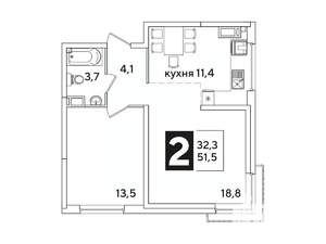 2-к квартира, вторичка, 52м2, 12/16 этаж