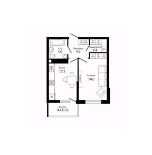 1-к квартира, вторичка, 39м2, 13/22 этаж