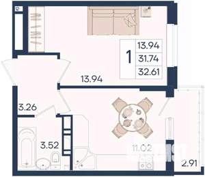 1-к квартира, вторичка, 33м2, 10/18 этаж