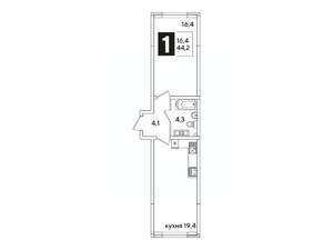 1-к квартира, вторичка, 44м2, 9/16 этаж