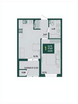 1-к квартира, вторичка, 41м2, 12/18 этаж