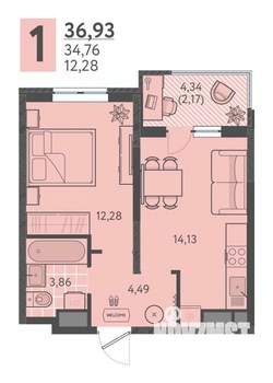 1-к квартира, вторичка, 37м2, 11/18 этаж