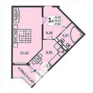 1-к квартира, вторичка, 46м2, 5/17 этаж