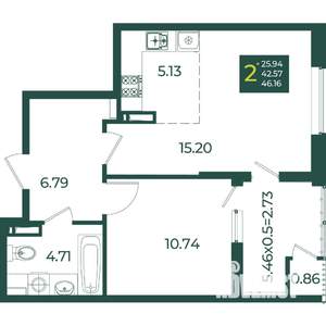 2-к квартира, вторичка, 46м2, 14/18 этаж