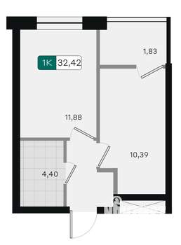 1-к квартира, вторичка, 32м2, 5/9 этаж