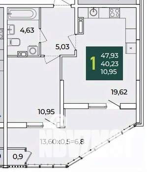 1-к квартира, вторичка, 48м2, 14/20 этаж