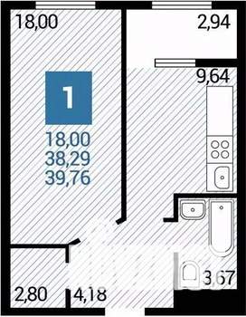 1-к квартира, вторичка, 38м2, 22/22 этаж