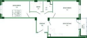 2-к квартира, вторичка, 62м2, 1/5 этаж