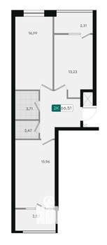 2-к квартира, вторичка, 67м2, 9/18 этаж