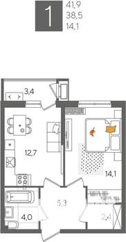 1-к квартира, вторичка, 42м2, 2/24 этаж