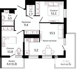 2-к квартира, вторичка, 64м2, 10/22 этаж
