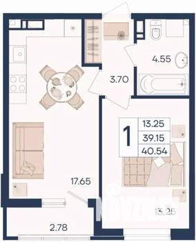 1-к квартира, вторичка, 41м2, 8/18 этаж