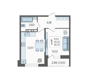 1-к квартира, вторичка, 36м2, 2/12 этаж