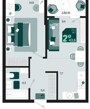 2-к квартира, вторичка, 44м2, 2/18 этаж