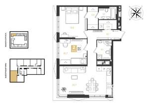 2-к квартира, строящийся дом, 68м2, 18/18 этаж