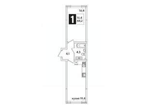 1-к квартира, вторичка, 44м2, 2/16 этаж