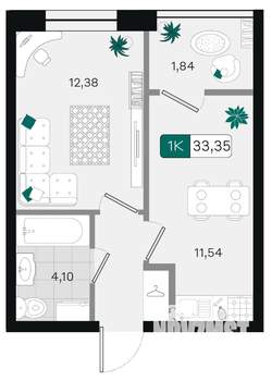 1-к квартира, вторичка, 33м2, 6/9 этаж
