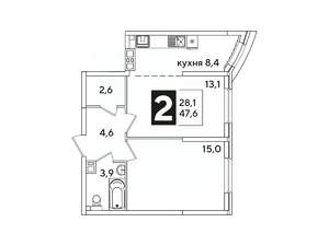 2-к квартира, вторичка, 48м2, 5/16 этаж