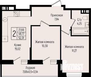 2-к квартира, вторичка, 52м2, 11/15 этаж