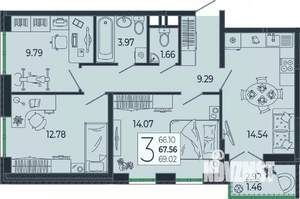 3-к квартира, вторичка, 68м2, 19/21 этаж