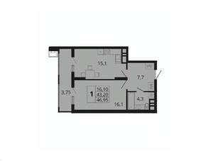 1-к квартира, вторичка, 47м2, 8/18 этаж