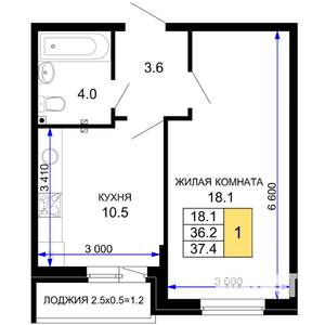 1-к квартира, вторичка, 37м2, 2/16 этаж