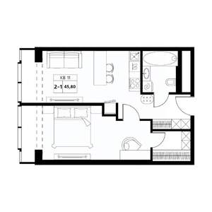 2-к квартира, строящийся дом, 46м2, 13/19 этаж