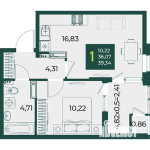 1-к квартира, вторичка, 39м2, 9/18 этаж
