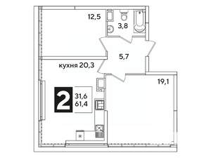 2-к квартира, вторичка, 61м2, 16/16 этаж