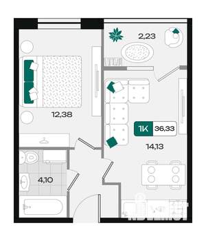 1-к квартира, вторичка, 36м2, 9/18 этаж