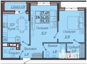 2-к квартира, вторичка, 57м2, 5/9 этаж