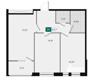 2-к квартира, вторичка, 63м2, 8/18 этаж