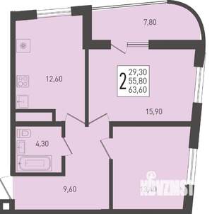 2-к квартира, строящийся дом, 64м2, 21/24 этаж