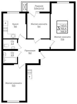 3-к квартира, вторичка, 67м2, 1/7 этаж
