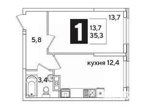 1-к квартира, вторичка, 35м2, 5/16 этаж