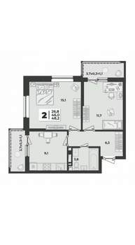 2-к квартира, вторичка, 48м2, 4/9 этаж